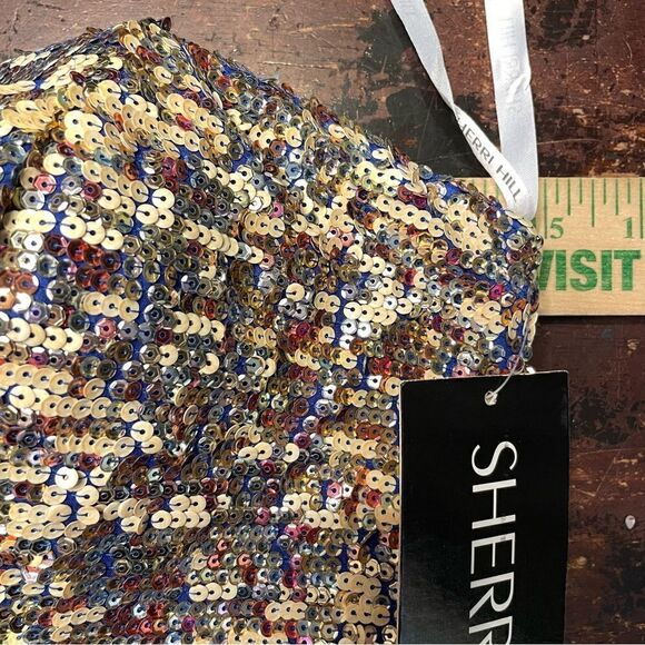 Sherri Hill Style 8443 Sequin Cobalt Royal Blue Short Strapless Prom‎ Dress 0 - Picture 8 of 12